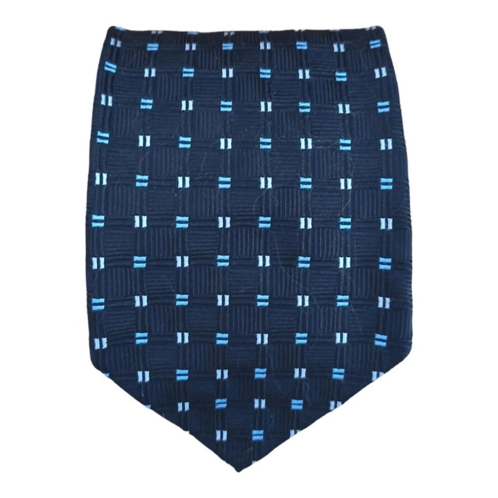 ERMENGILDO ZEGNA Blue Geometric Silk Tie ITALY 58"/ 3.7" EC